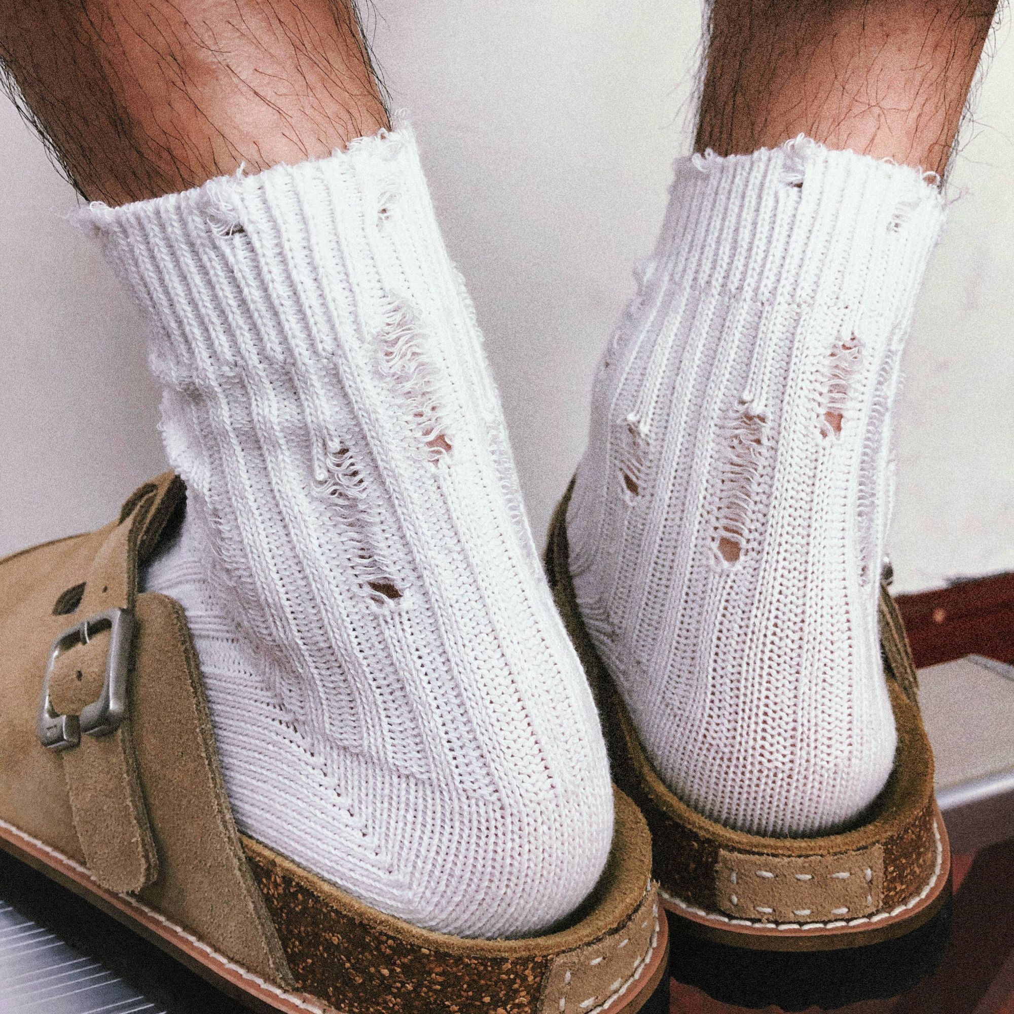 TREETALLIFE春秋纯色破洞粗针中筒袜短袜堆堆袜cityboy情侣袜