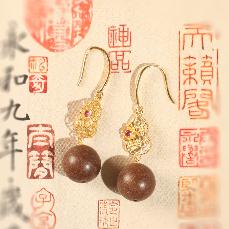 【小冠】鹅梨账中香12mm± 古法合香珠 E-4 天然手作工艺耳坠