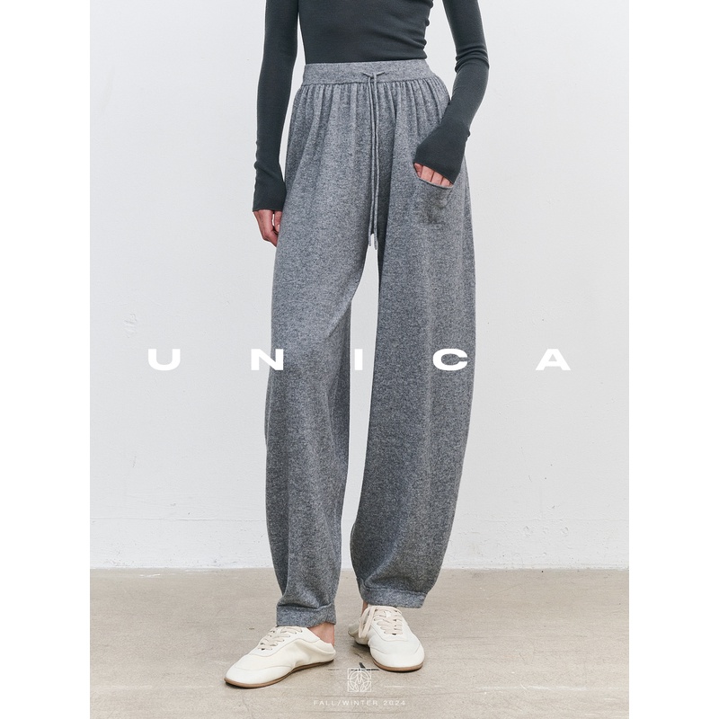 UNICA/惬意松弛感_创新神裤造型混纺抽绳束口灯笼休闲裤