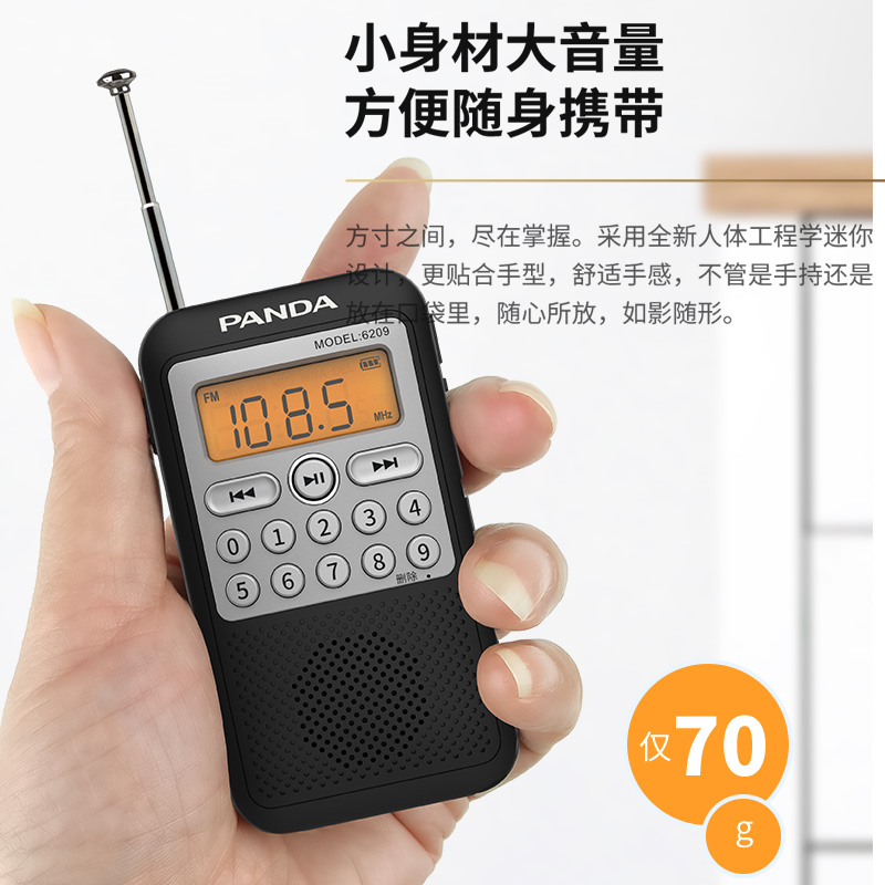 熊猫6209功能老年人专用便携全波段小型迷你插卡播放充电立体声