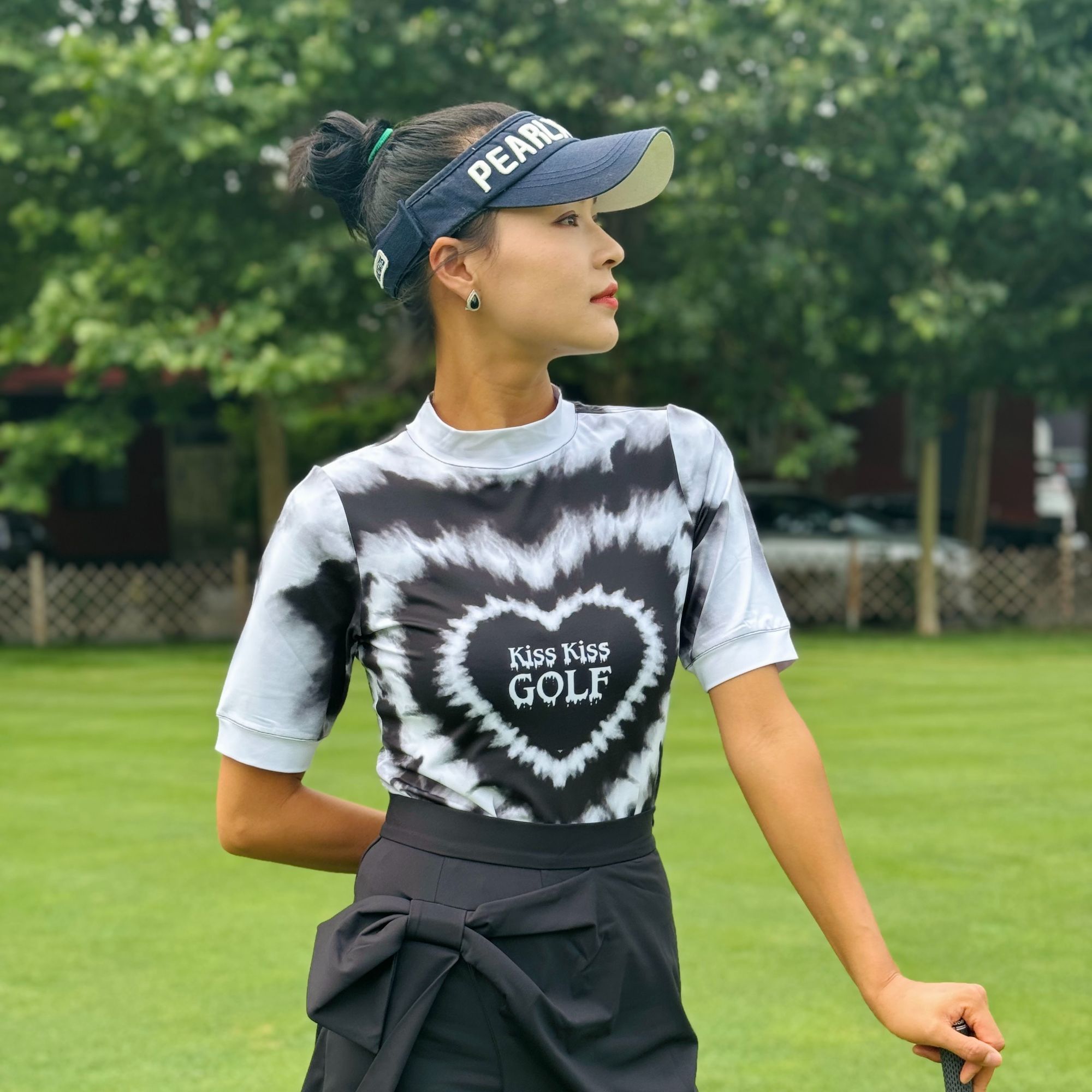 KISSKISSGOLF女士扎染印花五分袖T恤 高尔夫运动休闲时尚上衣夏季