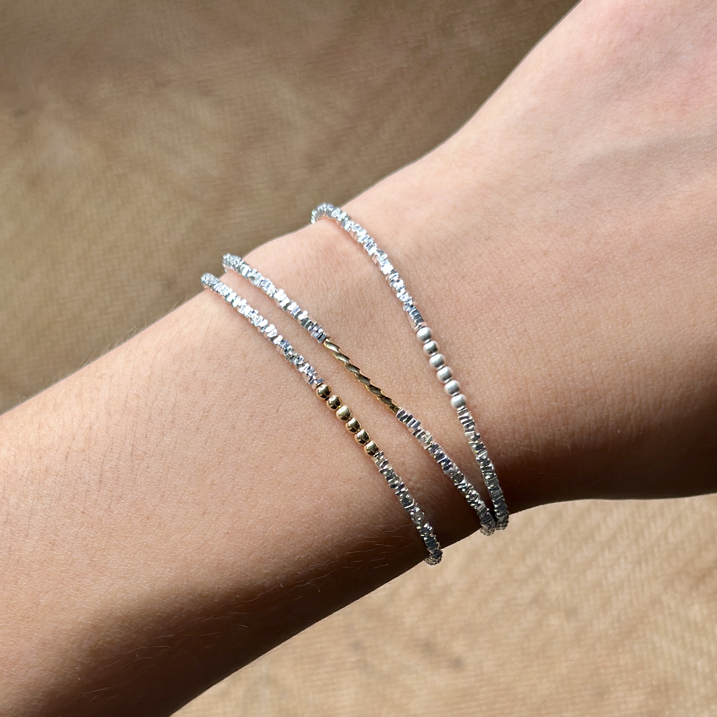 足银手链 999纯银手链气质个性简约经典金色银色拼接手工首饰新款