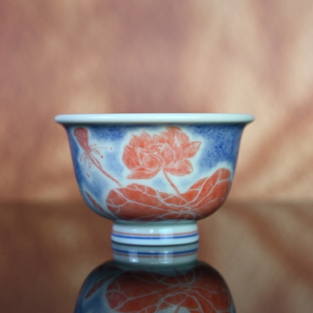 兆云窑 拓片留得枯荷听雨声小压手杯 满容约100cc 