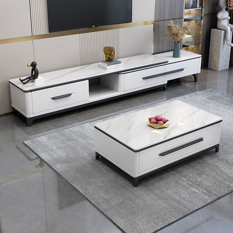 意式轻奢现代简约岩板茶几电视柜组合小户型家用可伸缩客厅家具