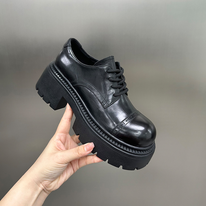 6.5cm英伦风厚底乐福鞋休闲通勤真皮女鞋2024秋季新款圆头乐福鞋