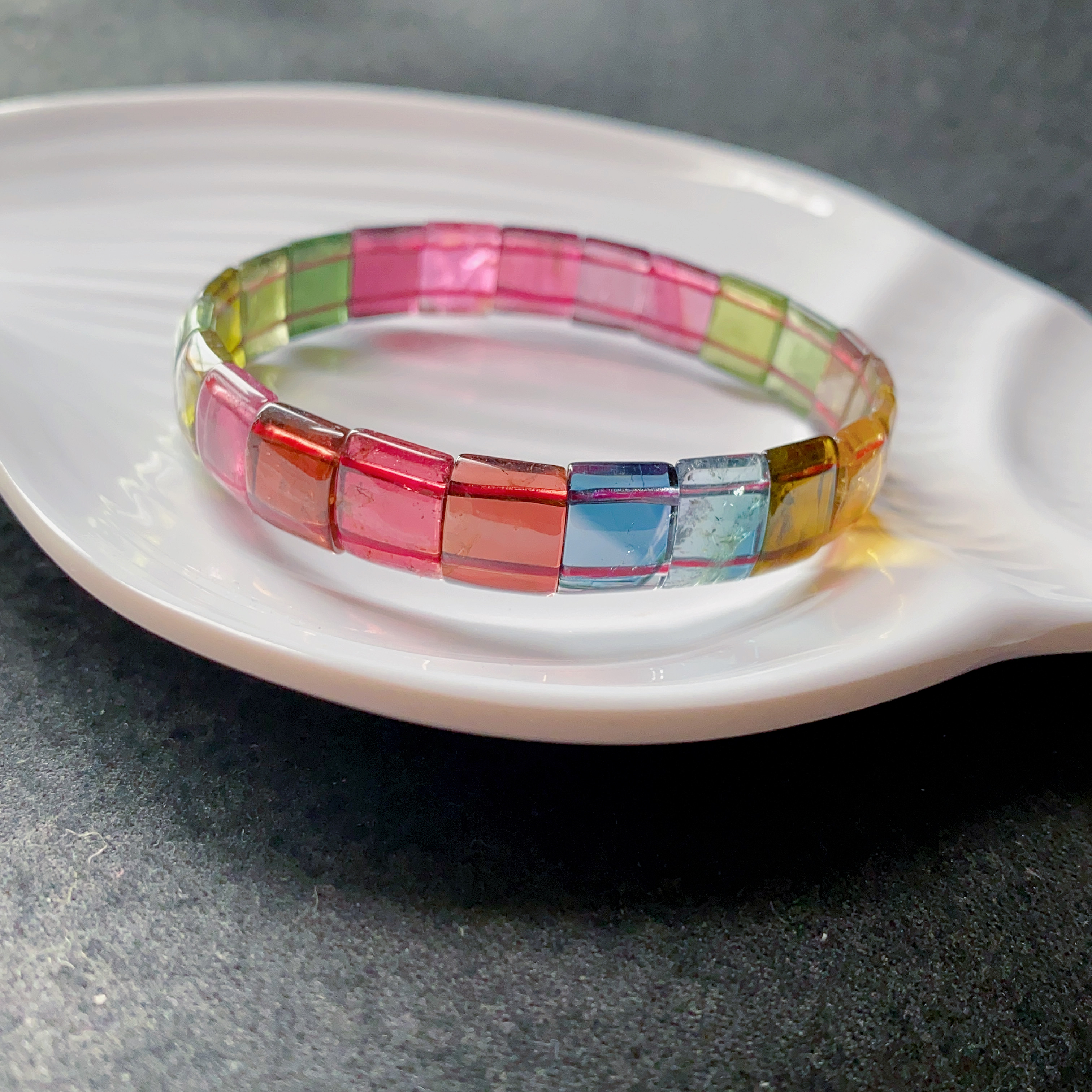 天然老矿巴西糖果色彩虹碧玺手排水晶 天然碧玺手牌手串送女友