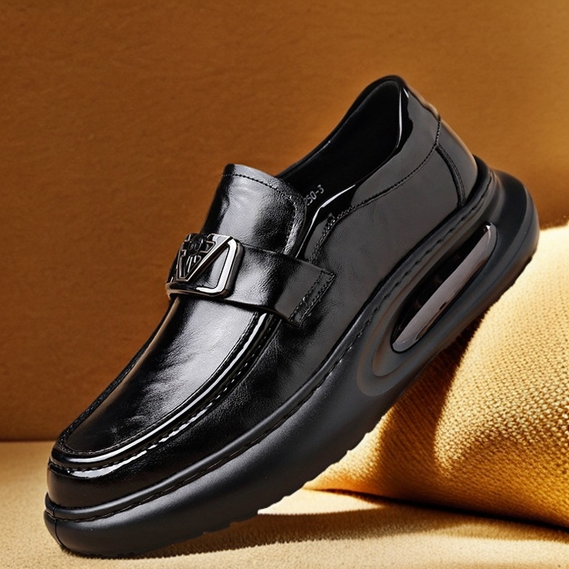 男士真皮软底百搭潮流皮鞋英伦风厚底舒适透气套脚潮鞋鞋子牛皮