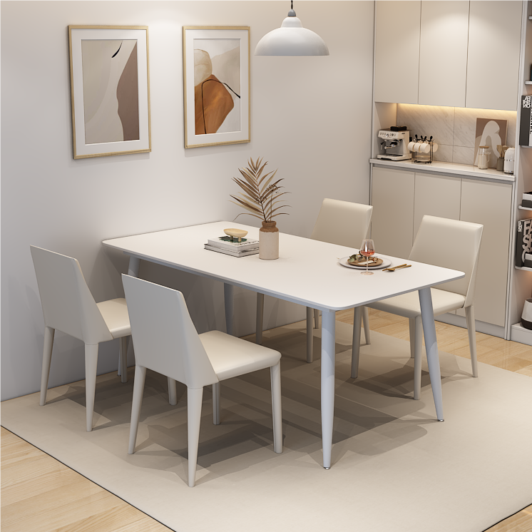 奶油风岩板餐桌家用小户型现代简约长方形轻奢北欧哑光纯白饭桌椅