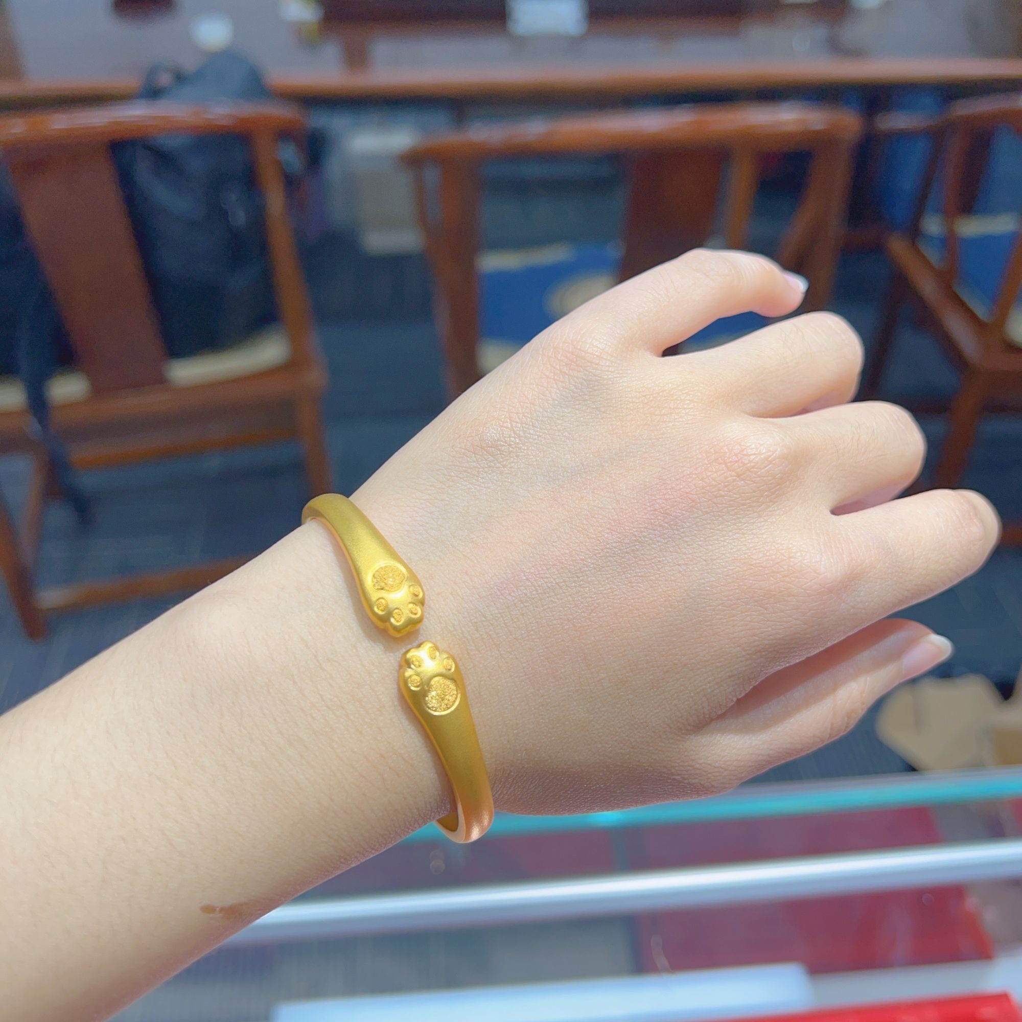 足银手镯 银铸厚金手镯古法猫爪手镯磨砂实心女款手饰时尚送女友