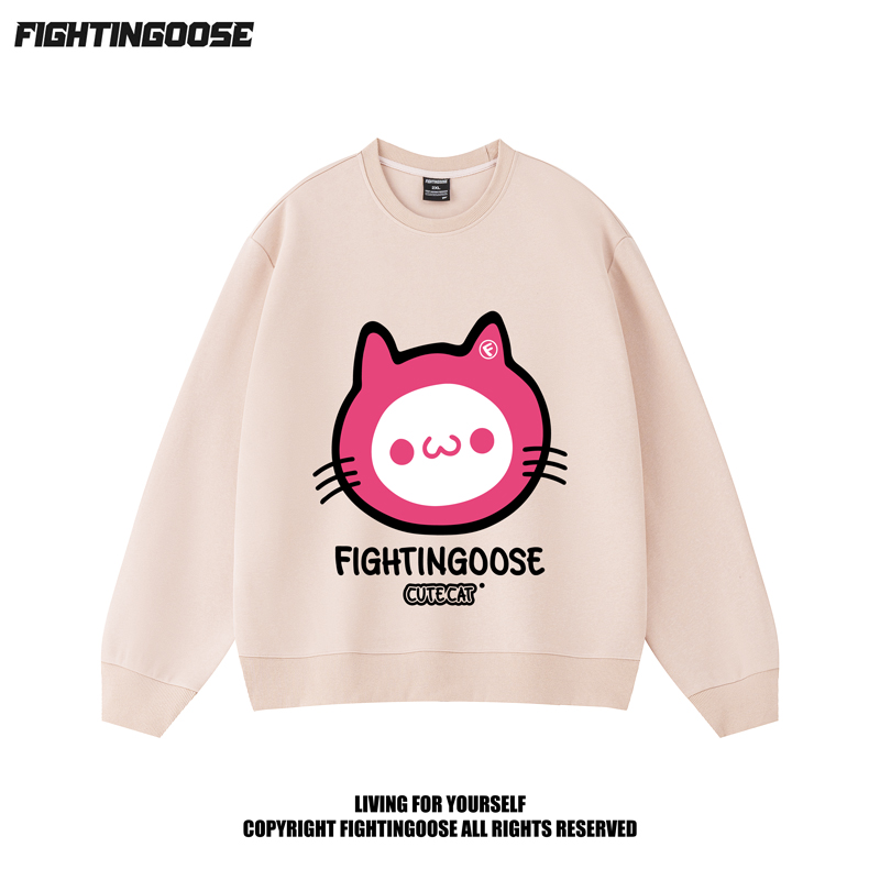 闪电大鹅街头时尚百搭潮流卡通宽松秋冬潮服圆领情侣印花返潮复古