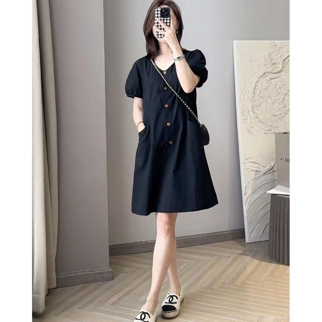 2025夏季新款网红宽松遮肚子显瘦气质裙子小个子单排扣连衣裙女