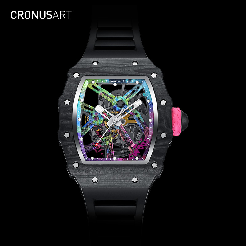 CronusArt克洛斯涂鸦银石时尚潮流机械表蓝宝石碳纤维夜光百搭