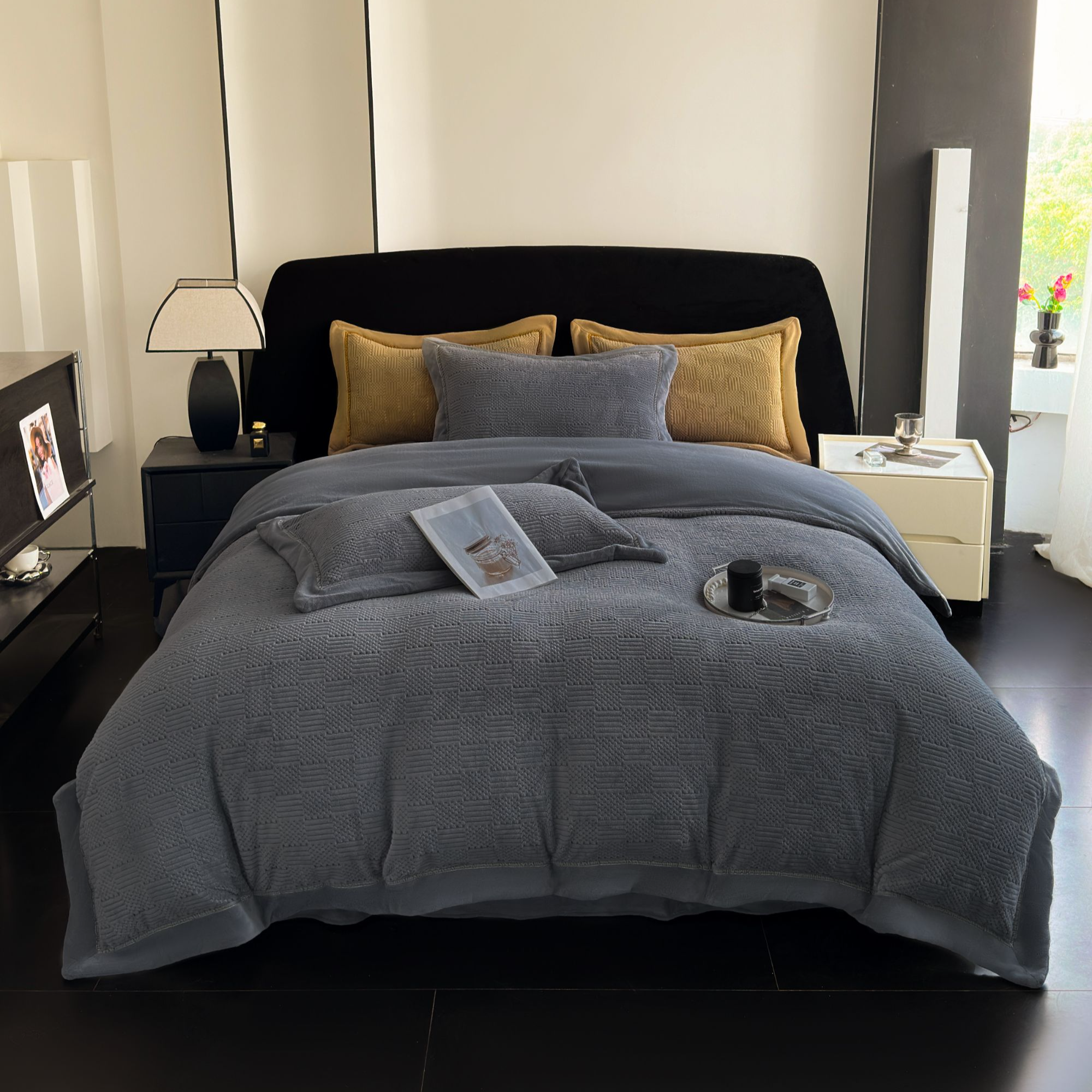 高端时尚轻奢牛奶绒四件套加厚纯色亲肤柔软