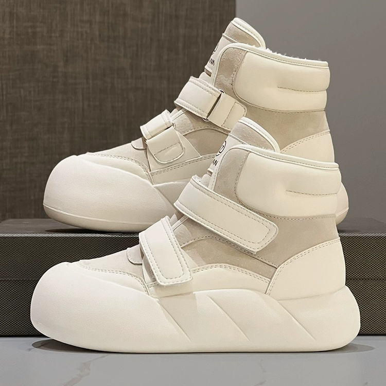 红蜻蜓牌雪地靴女2023年冬季新款厚底短靴魔术贴高帮小白鞋保暖加