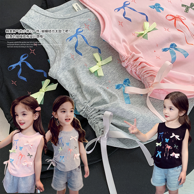 【宠粉浮力】米米哈罗女童背心芭蕾风蝴蝶结T恤打底衫T恤X24418