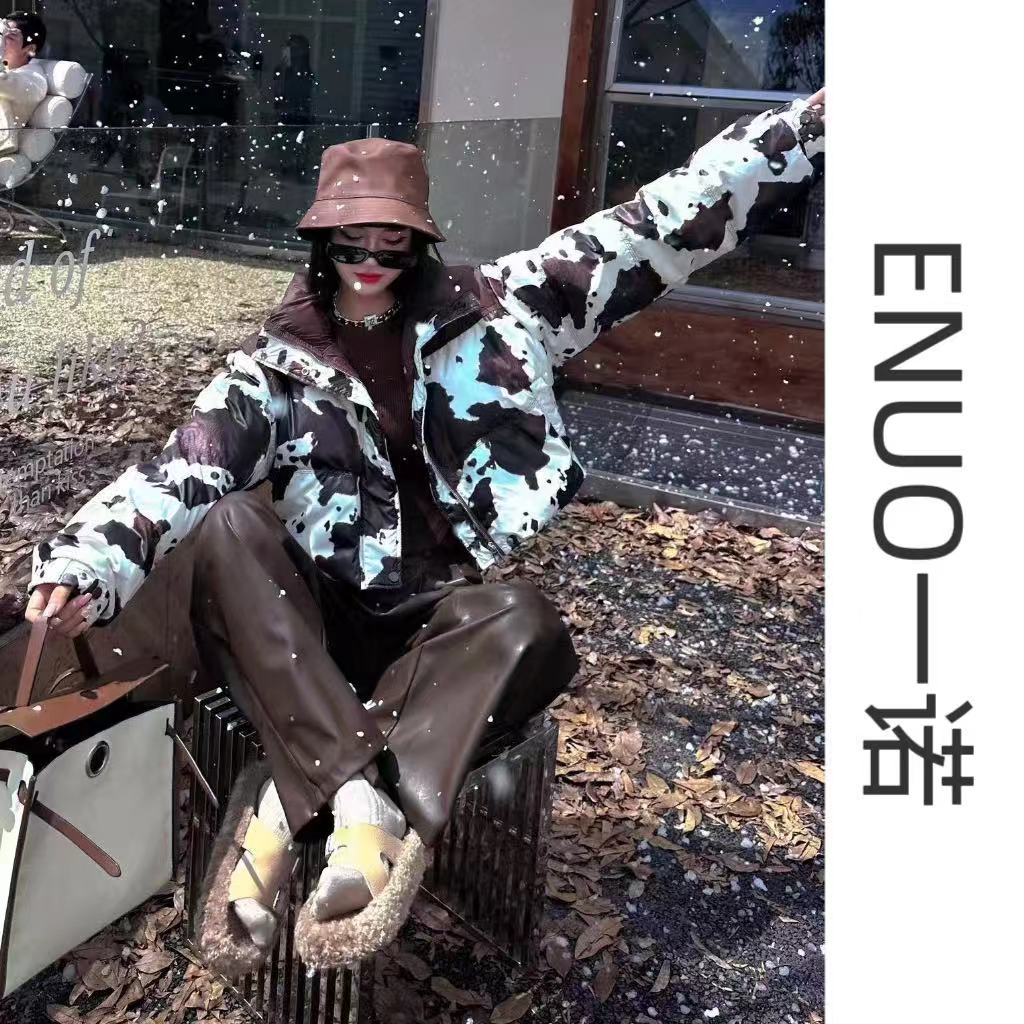 【7V】冬季新款时尚美拉德设计潮流感奶牛款花色外套