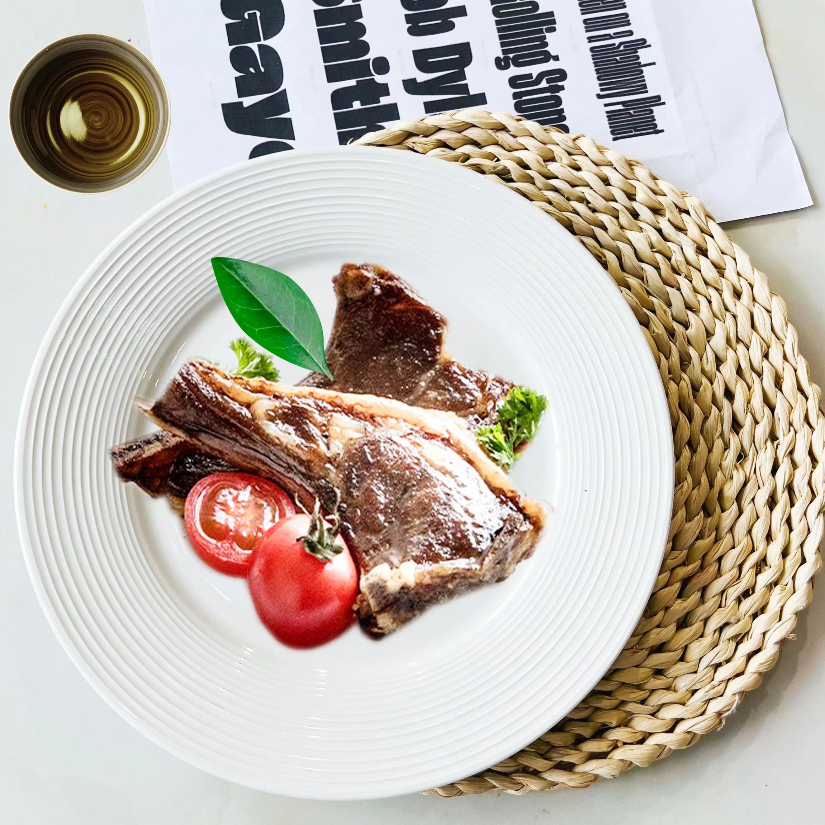 10英寸纯白陶瓷创意菜盘螺纹西餐盘意面盘家用酒店简约纯白纯色