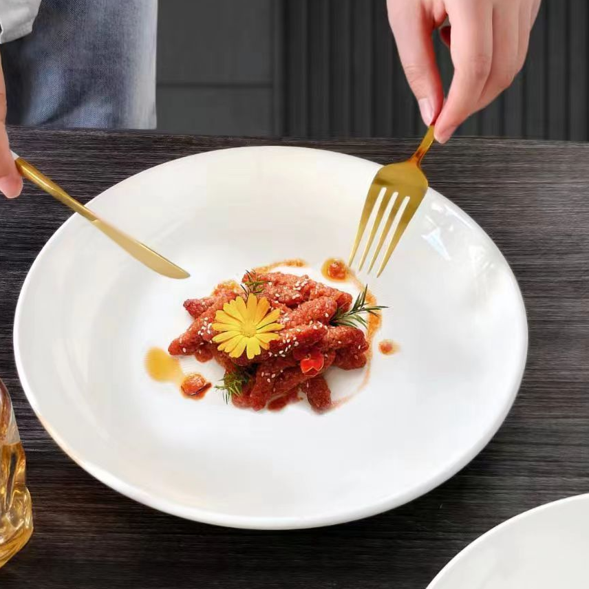 瓷县令【4只装】10.05英寸纯白大盘餐具家用创意简约酒店圆形炒鸡盘