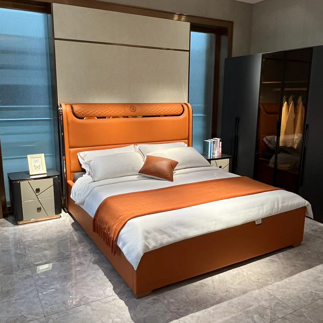 品牌高端意式轻奢家具1.8米主卧双人床实木床轻奢主卧床