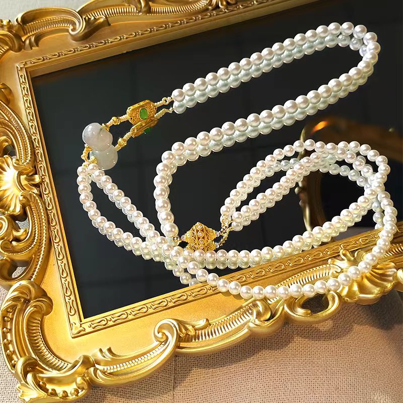 钛钢仿珍珠项链 新中式百搭长款中式装饰珍珠项链白色复古项链