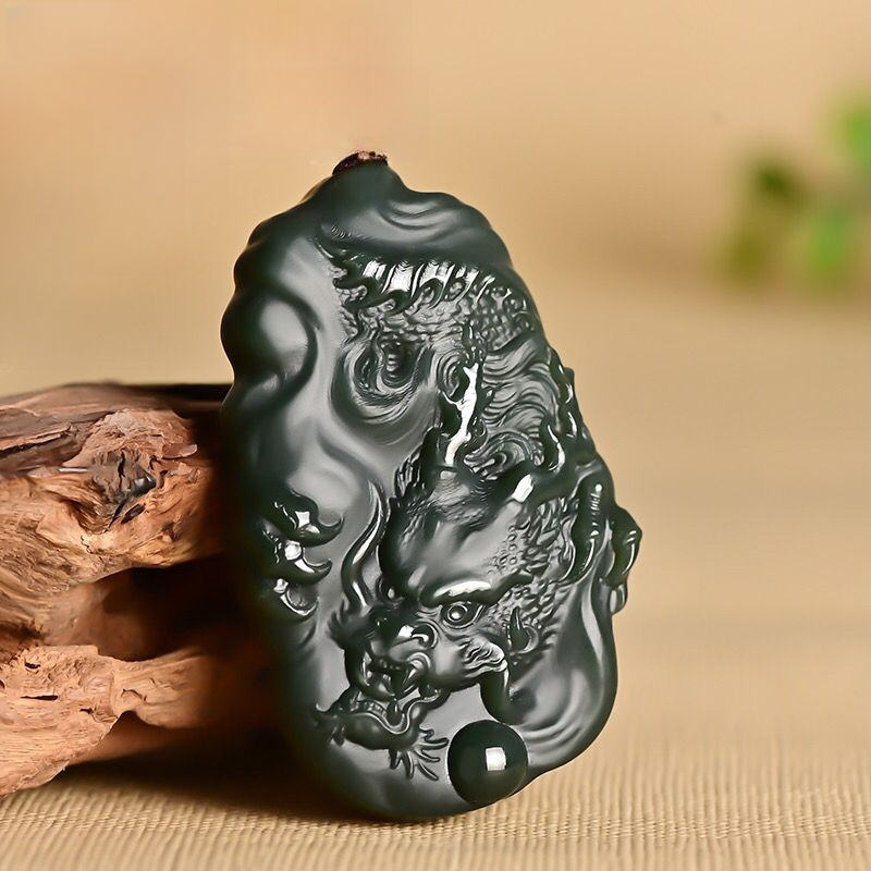 天然和田玉青玉龙牌吊坠男款挂件双面雕刻玉牌一细料生肖龙牌玉坠