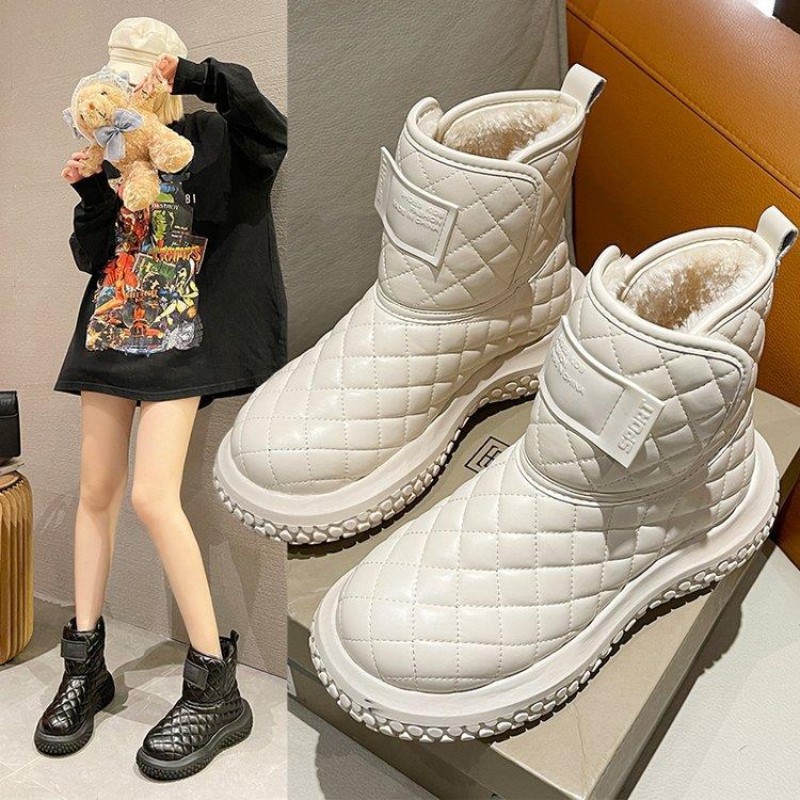 品牌断码真软皮雪地靴女秋冬2023新款保暖厚底一脚蹬加绒加厚棉靴