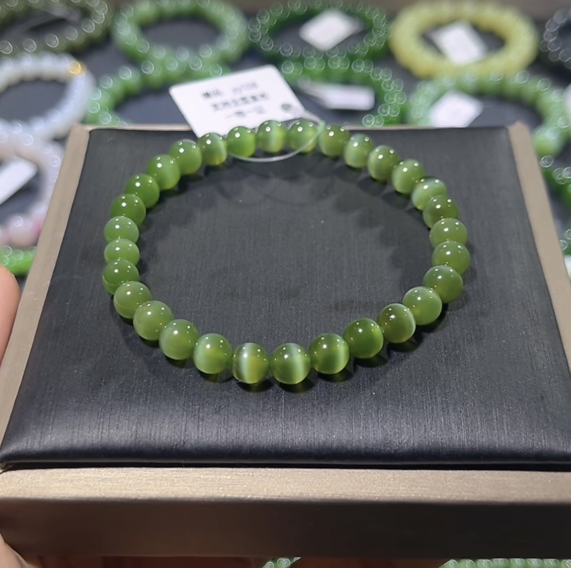 天然和田玉俄罗斯猫眼金绿猫手串约6.5mm时尚和田玉手链轻奢女士