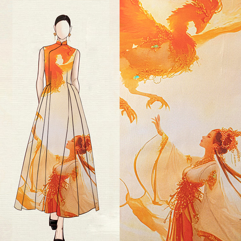 【凤临祥瑞】高级旗袍香云纱国风桑蚕丝优雅丝绸女装春秋装面料定制