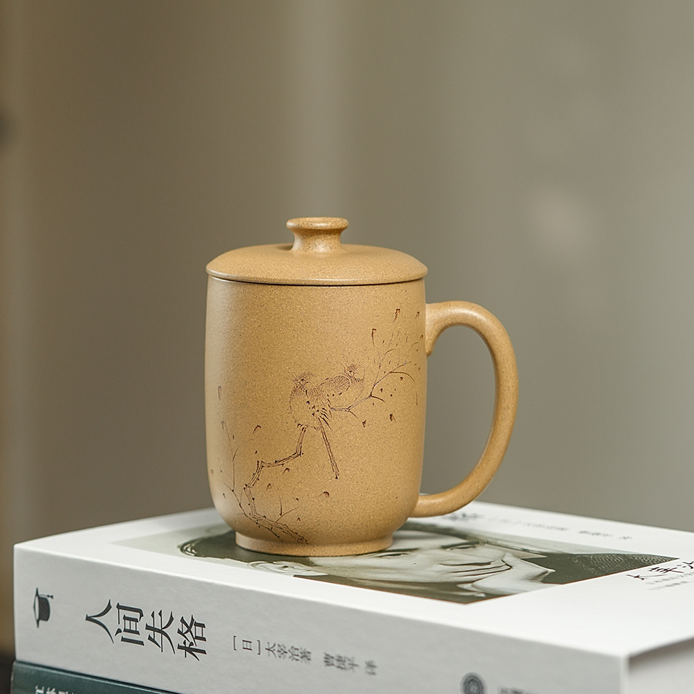 颐壶春高端宜兴紫砂杯名家纯手工茶杯 办公盖杯原矿段泥 天羽清风