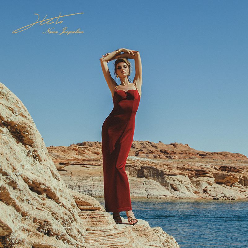 【钟楚曦同款】NanaJacqueline吊带连衣裙女性感金属环长裙含胸垫