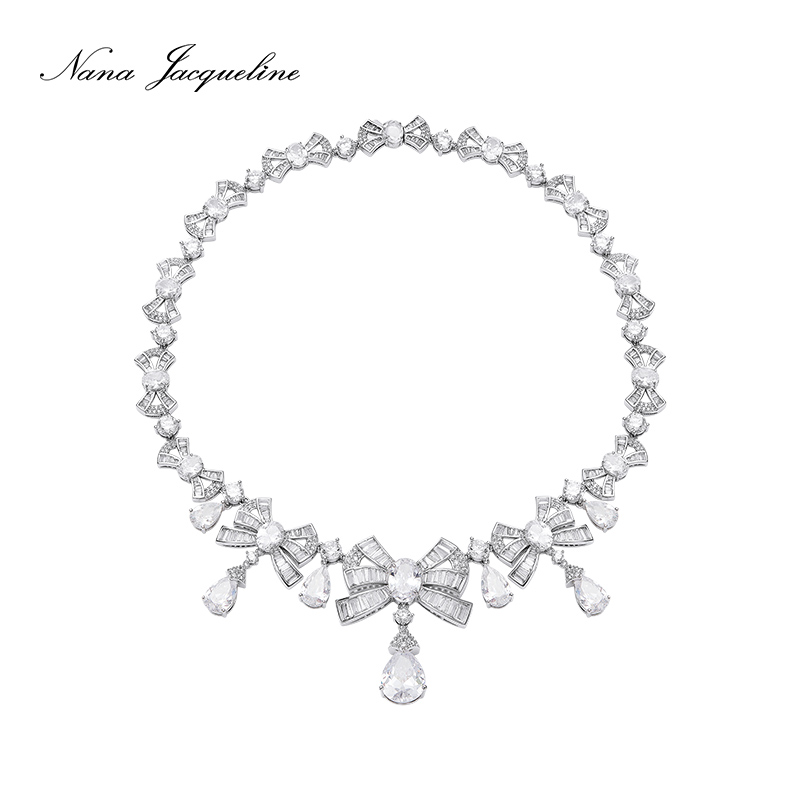 黄铜合成锆石项链 NanaJacqueline重工通体蝴蝶结水滴时尚锁骨链