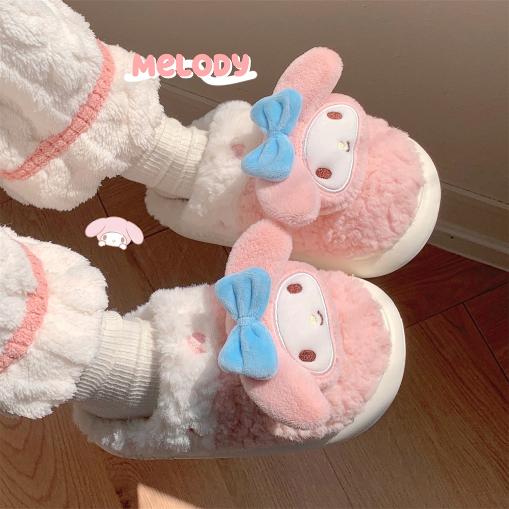 细细条 正版卡通可爱美乐蒂亲子棉拖鞋女冬保暖防滑毛毛月子鞋