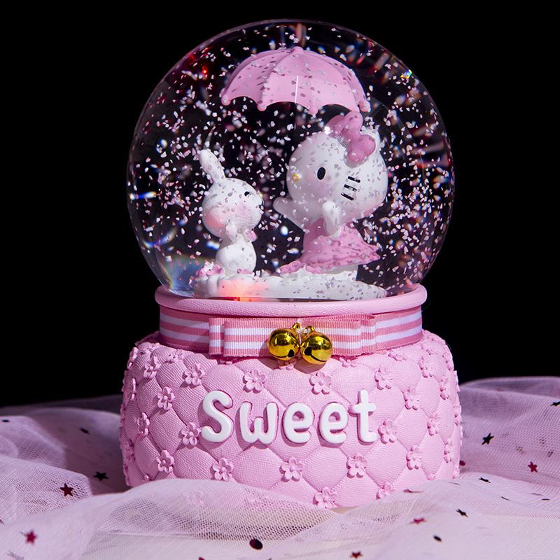 可爱天使梦幻水晶球音乐盒可爱卡通八音盒发光玻璃球生日礼物