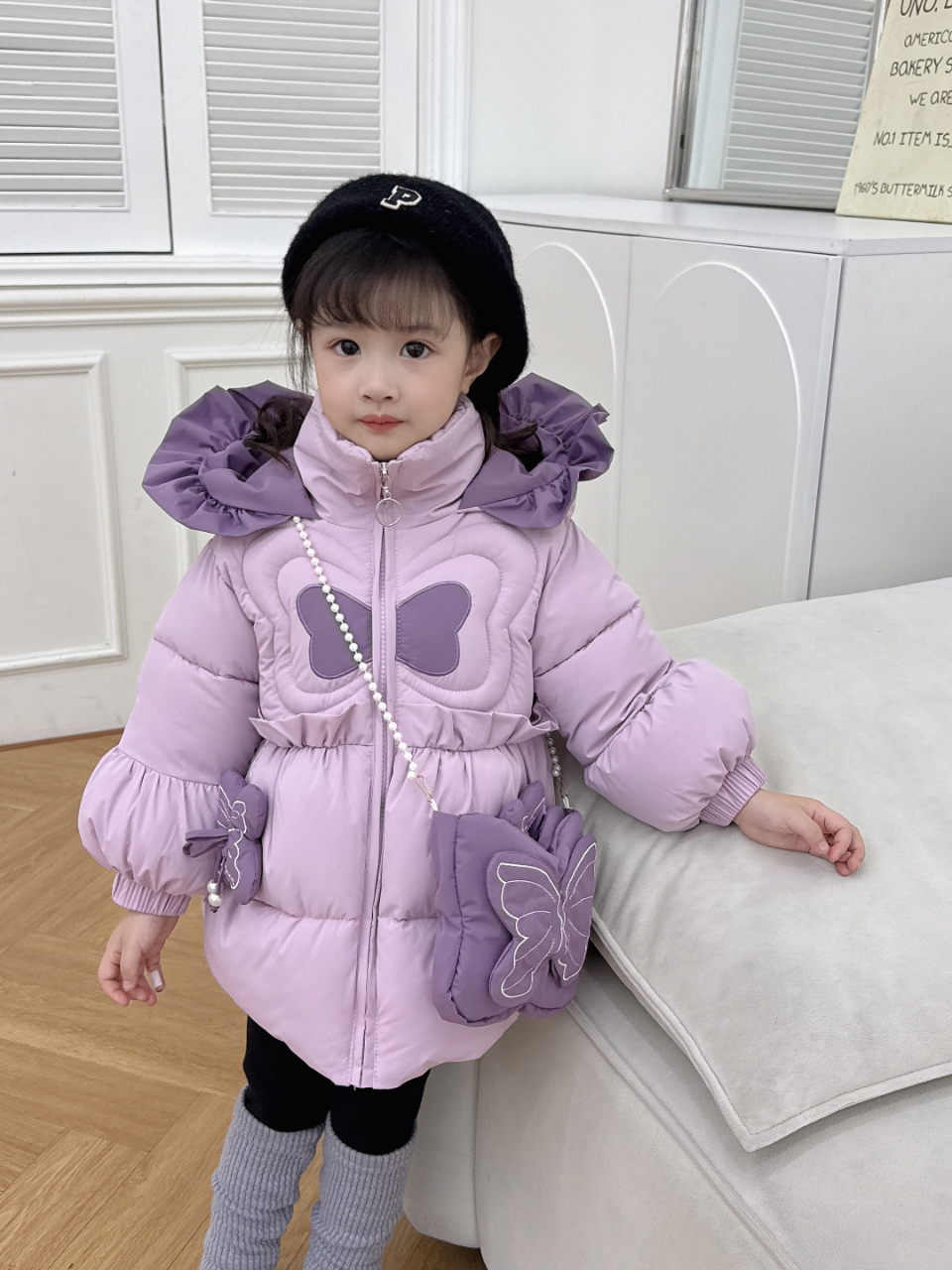 女童棉服外套冬季加厚儿童棉衣2024新款小女孩洋气连帽加绒棉袄潮