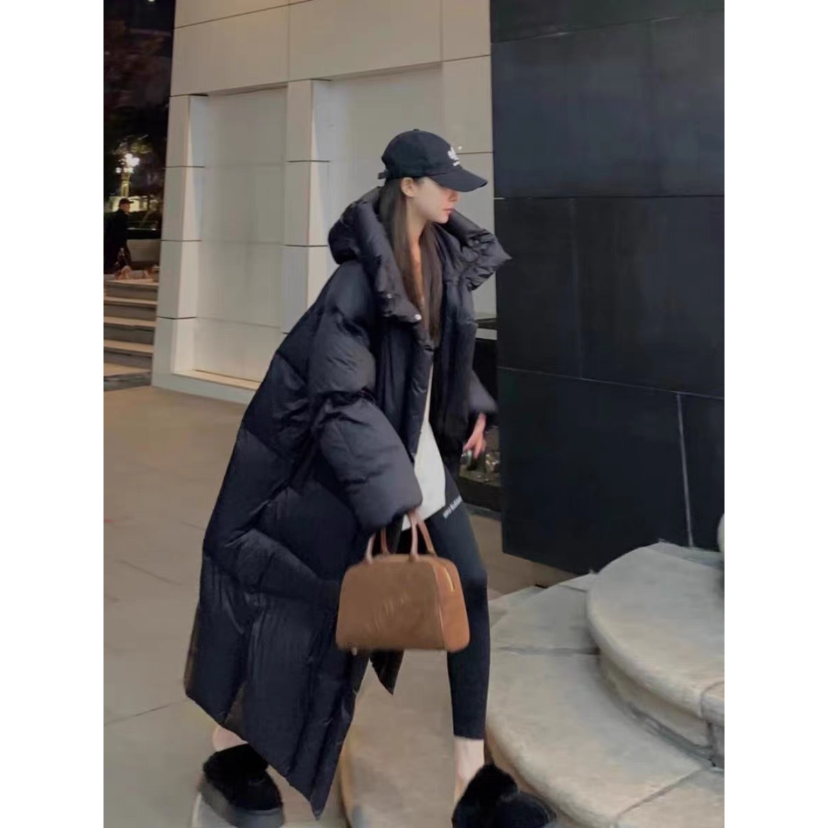 【刘生的专属】RQ3322潮流宽松时尚休闲黑色过膝冬季鹅绒服