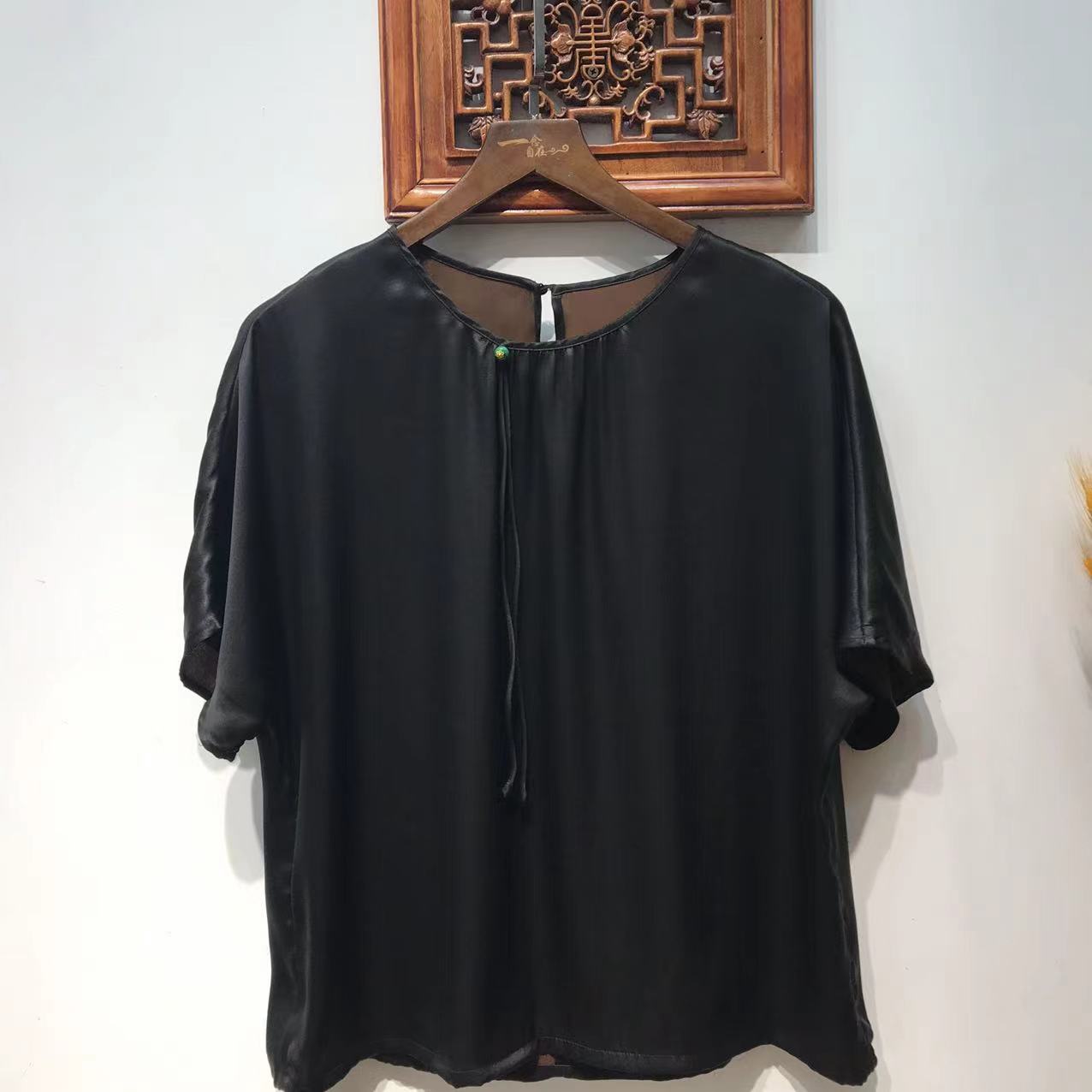 一念自在Q1712296  香云纱重锻上衣百搭圆领