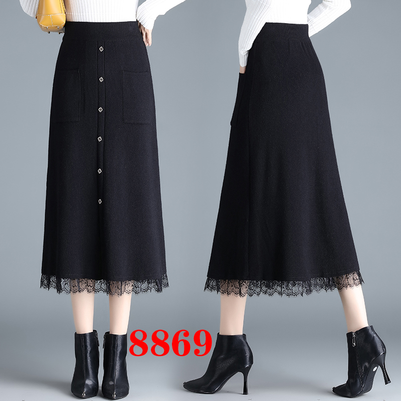 过膝毛线裙加厚保暖半身裙显瘦针织裙口袋大摆裙2025秋冬a字裙