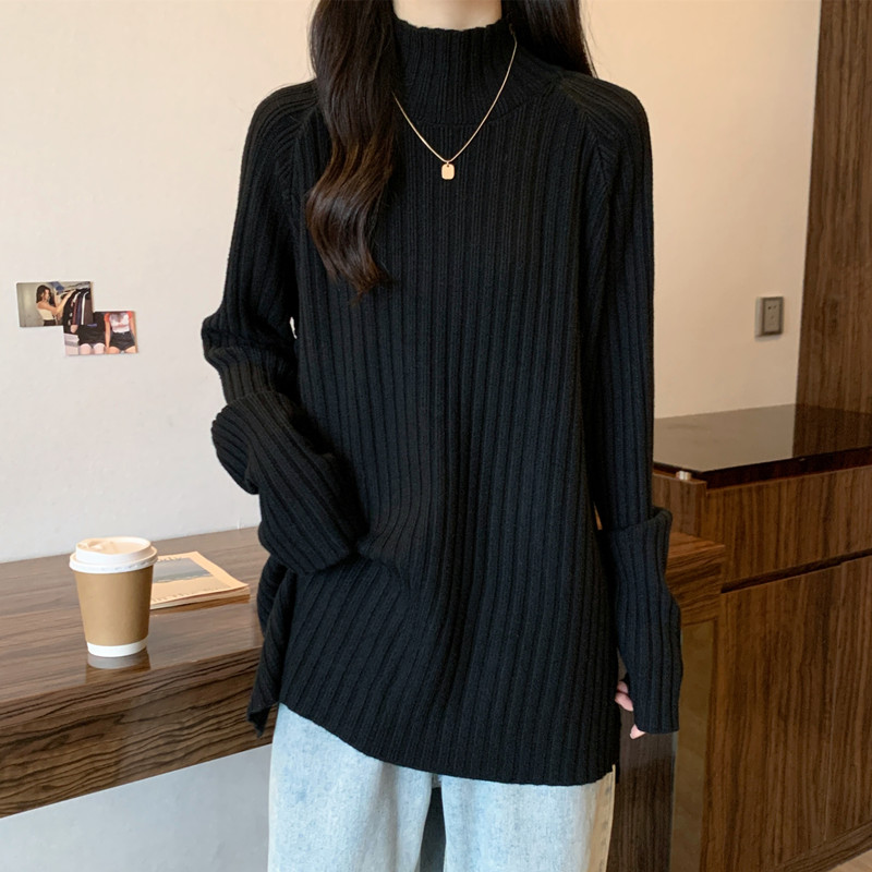 大码女装半高领遮屁股中长款打底衫女秋冬胖妹妹遮肉显瘦长袖上衣