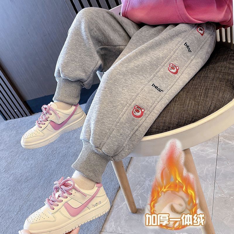 女童运动裤秋冬新款儿童加绒加厚外穿卫裤大中小童宽松一体休闲裤
