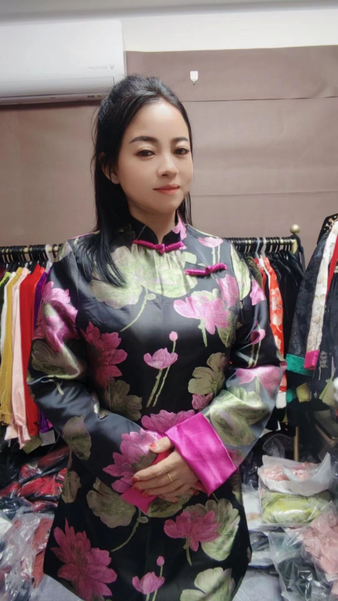 春秋时尚潮流复古荷花纹