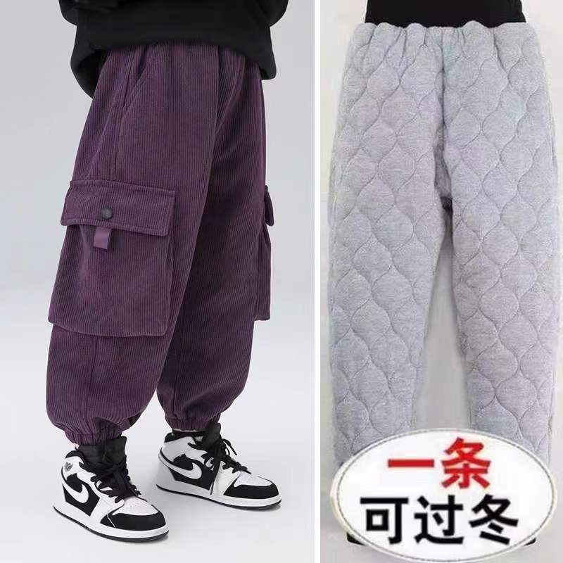 【小扬哥推荐】童装男童加绒裤子冬款工装裤灯芯绒儿童一条过冬中