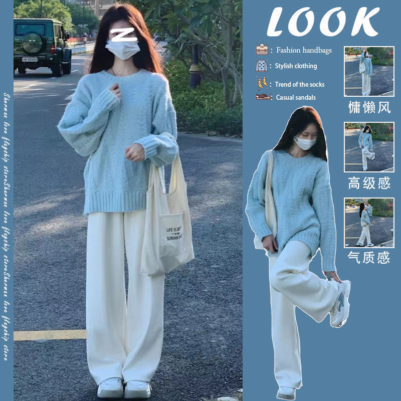 雪尼尔阔腿裤女春秋冬2023新高腰加绒加厚宽松休闲直筒灯芯绒裤子