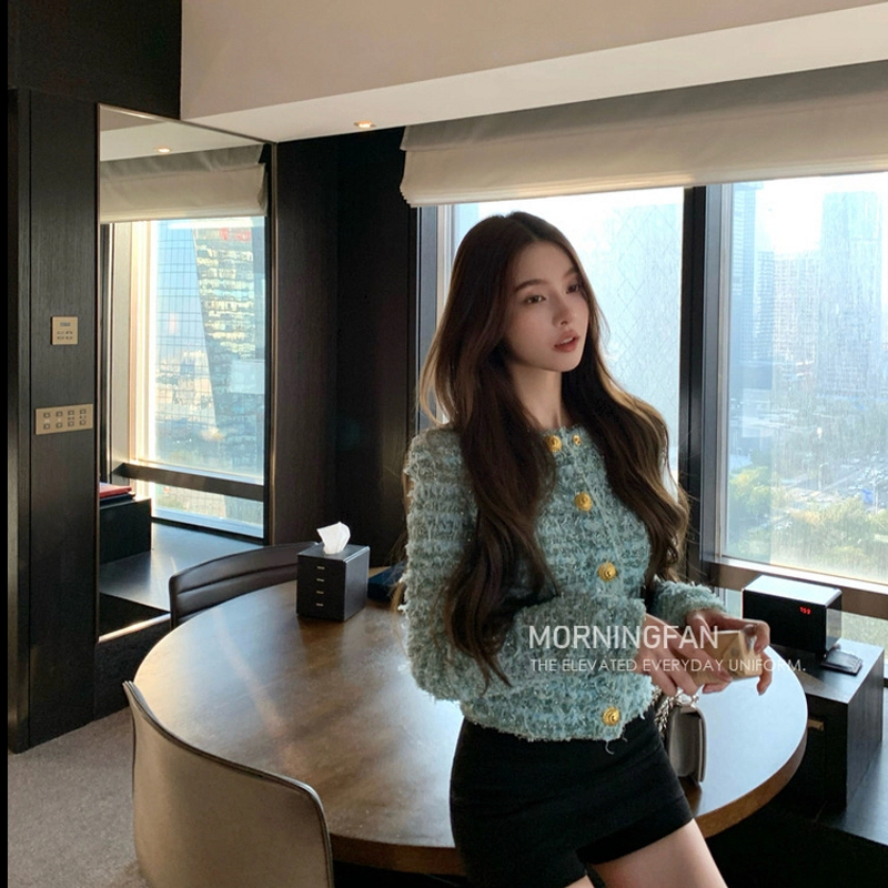 【大大钱】重磅小香风外套BL秋冬粗花名媛显瘦湖水蓝轻奢外套