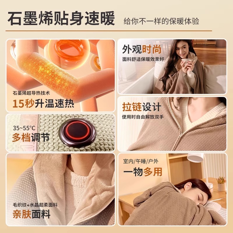 2024新款披肩暖身毯家用发热办公室午睡加热休闲毯保暖盖腿电热毯