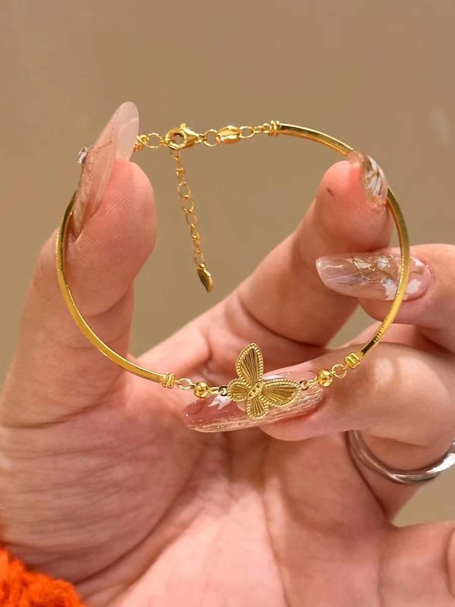 铜合金手镯 梅姐饰品114 新中式蝴蝶手链女复古设计高级感手镯 