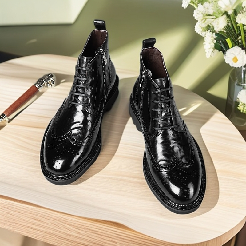 King&N/昆纳新款正装商务短靴头层牛皮手抓纹工艺皮料舒适柔软