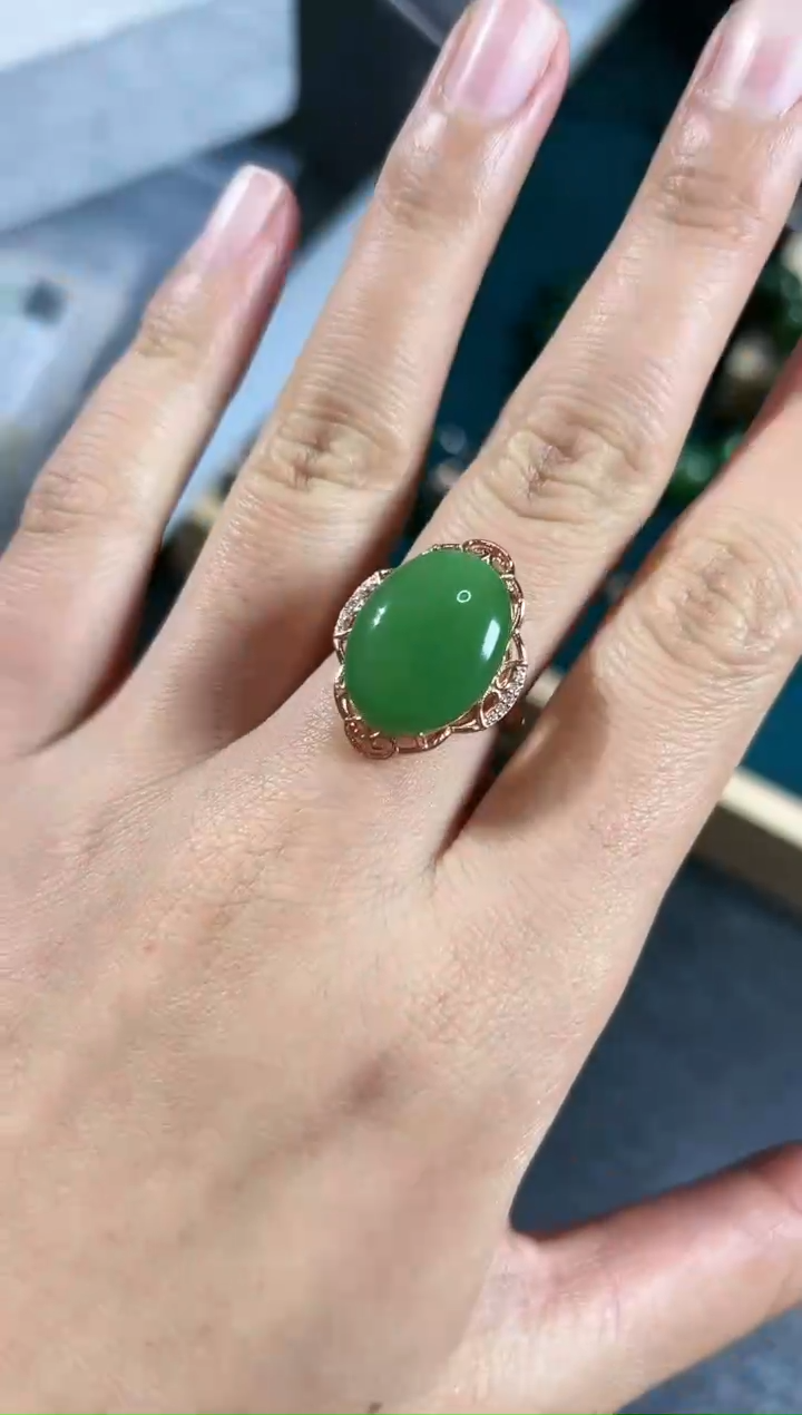 【闪购商品】和田玉（碧玉）戒指银S925镶嵌碧玉