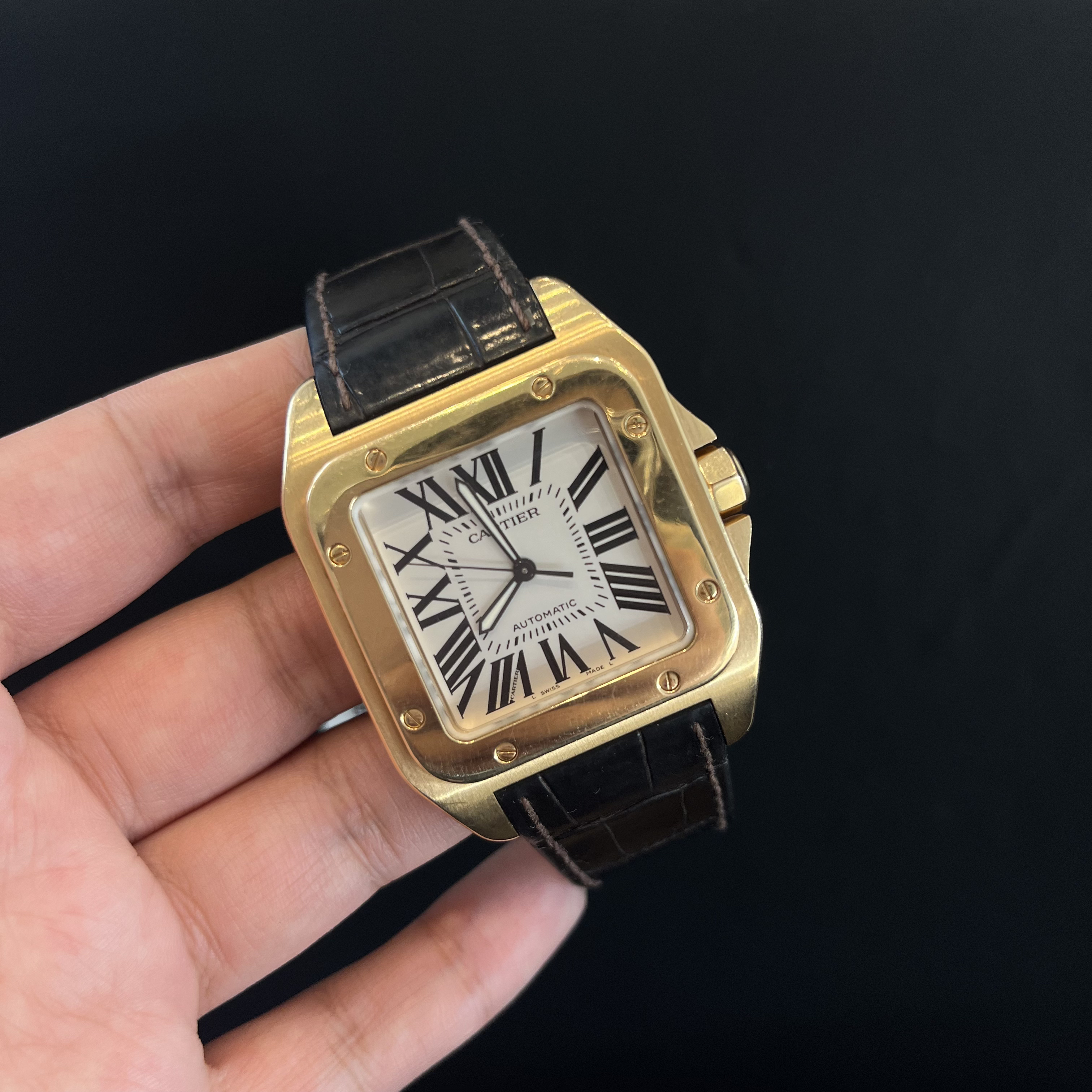 95新 Cartier/卡地亚 /桑托斯系列/玫瑰金/男士机械腕表