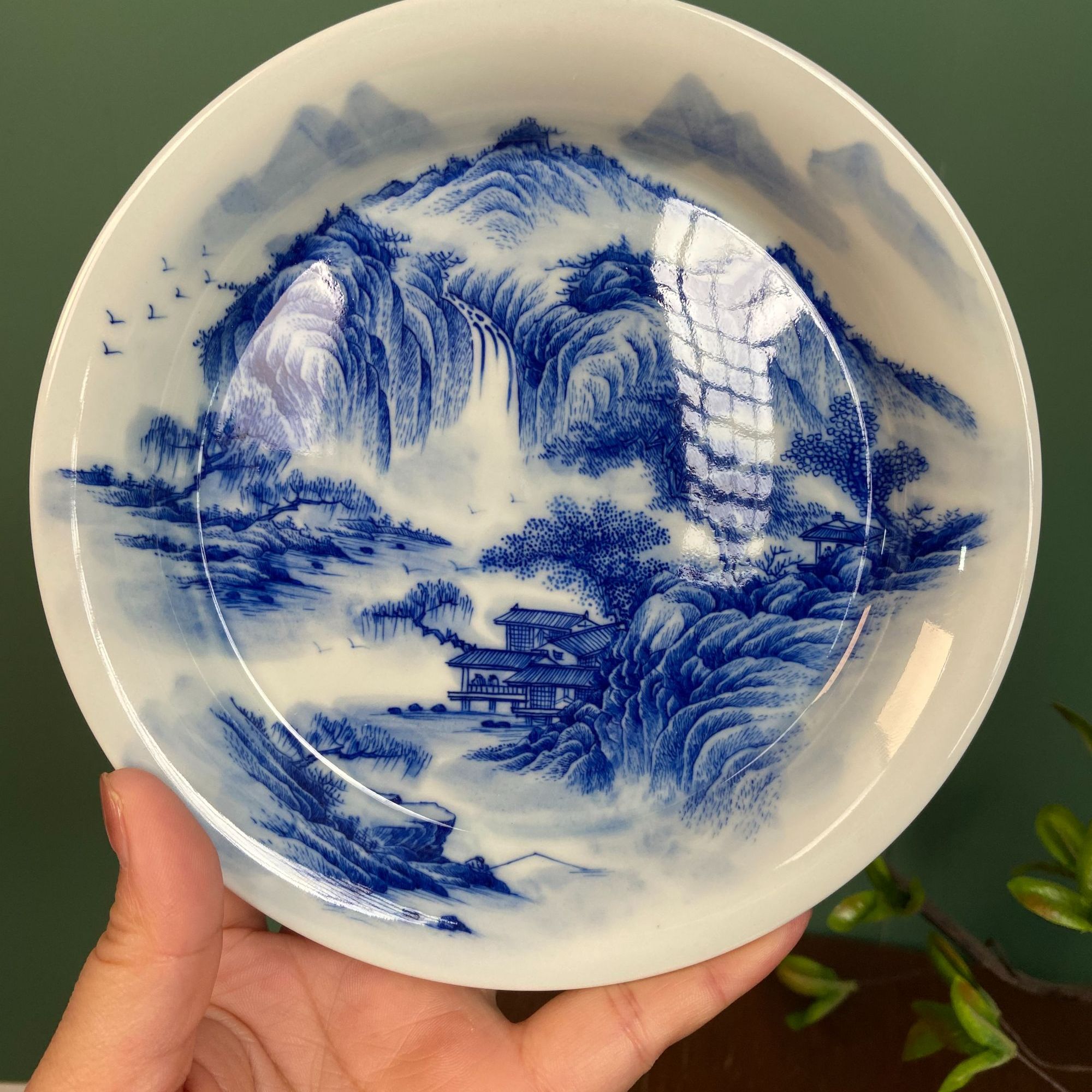 【九茗珍藏】精工山水壶承直径16厘米 景德镇手工手绘 