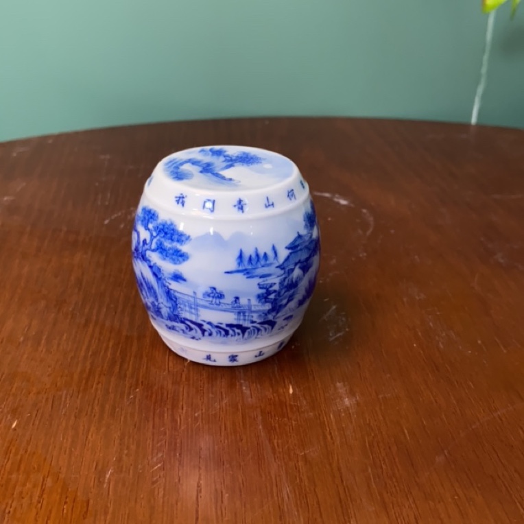 九茗柴窑 山水墩子实心盖置 手工手绘 景德镇茶具